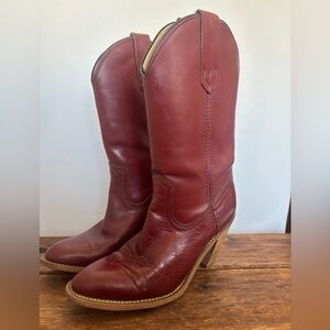 Vintage Frye Leather Pull-On Cowboy Western Stacked Heel Boots Womens Sz 6B